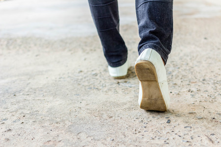 Shoes women close up. A woman walking.の写真素材