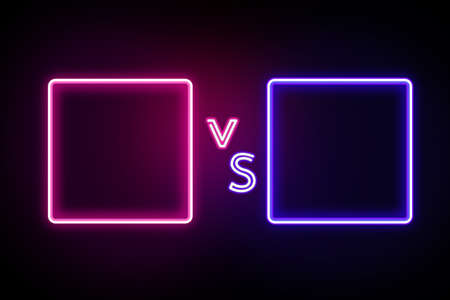 Versus screen with neon frames and vs sign on the dark