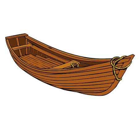 Simple cartoon Wooden boat or canoe for fishingのイラスト素材