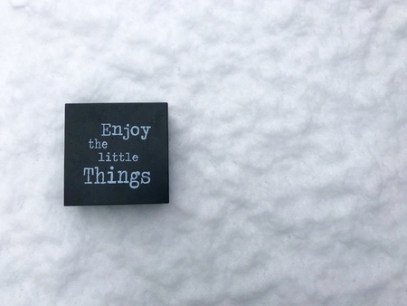 Snowy Snowflakes Quote Enjoy The Little Things Mteal Boxの写真素材