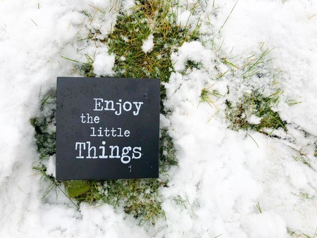 Snowy Snowflakes Quote Enjoy The Little Things Mteal Boxの写真素材