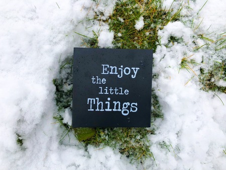 Snowy Snowflakes Quote Enjoy The Little Things Mteal Boxの写真素材