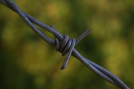 Barbed wire diagonally across the pictureの写真素材