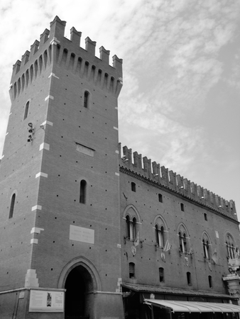 Old tower of a medieval castle situated in Ferrara, Italy.