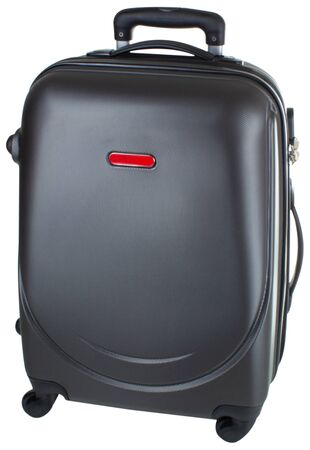 gray spinner luggage isolated on white backgroundの写真素材