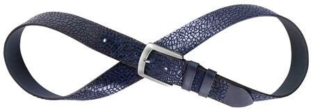blue mens leather belt in the shape of number eight isolated on white backgroundの写真素材