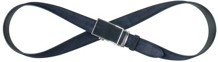 Dark blue suede belt isolated on white background. Mens clothing accessoryの写真素材