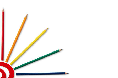 curve template and five color pencils isolated with shadowsの写真素材