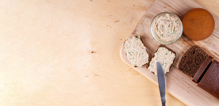 Homemade spread crafted with combination of fish, eggs, mayonnais, and spring onionの写真素材