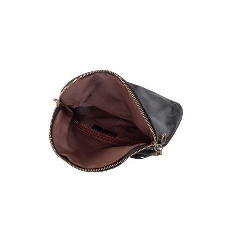 Close up of inside women bag purse compartments with two pockets. Roomy inner part of bagの写真素材