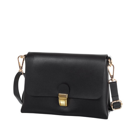 Front view of black clutch bag isolated on white backgroundの写真素材