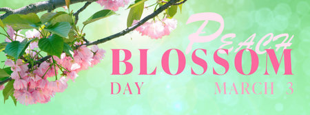 Peach blossom day banner. March 3の写真素材