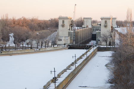 View of the Gateway 2 Volga-Don Canal Lenin winterのeditorial素材