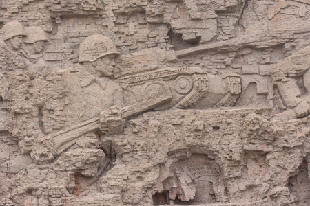 Volgograd, Russia - November 5, 2015: Detail of the ruins of the composition wall-historical memorial complex "To Heroes of the Battle of Stalingrad", Volgogradのeditorial素材