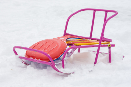 Sledge in the snow, which lie ledyankiの写真素材