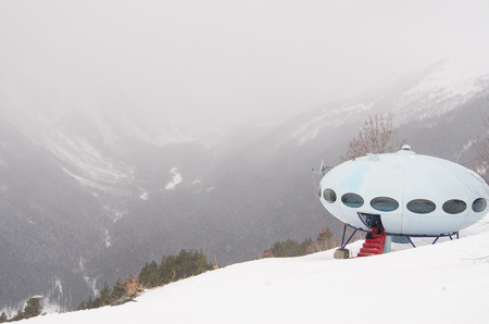 Dombay, Russia - February 7, 2015: The hotel "Plate" is situated at an altitude of 2250 meters on the mountain Mussa-Achitara, in the small town of Dombayのeditorial素材