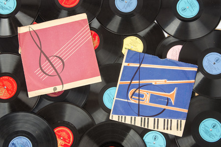 Volgograd, Russia - 21 May 2015: two covers lie on a pile of records