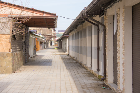 Vityazevo, Russia - April 2, 2015: an empty and deserted in the off-season run to the central beach of the seaside village of Vityazevo, a suburb of Anapaのeditorial素材