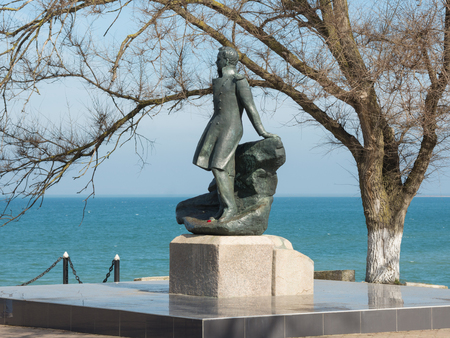 Taman, Russia - March 8, 2016: Mikhail Lermontov Monument in Taman, located on the shore of the Azov Seaのeditorial素材