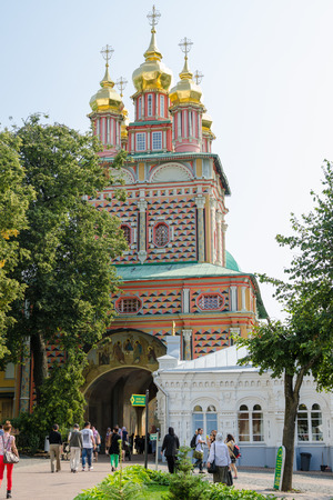 Sergiev Posad - August 10, 2015: View of the Baptist and the holy temple gate at Holy Trinity St. Sergius Lavraのeditorial素材