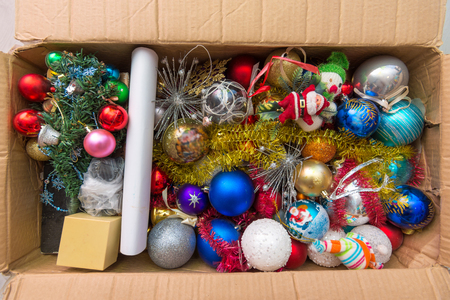 Christmas tree toys in the boxの写真素材