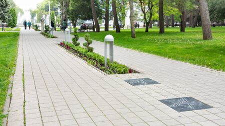 Anapa, Russia - May 13, 2019: Star alley of movie actors near the central square near the administration of Anapaのeditorial素材