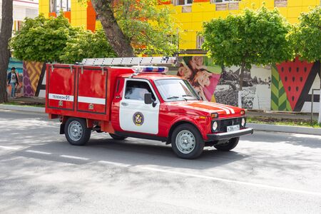 Anapa, Russia - May 1, 2019: Fire truck driving on the roadのeditorial素材