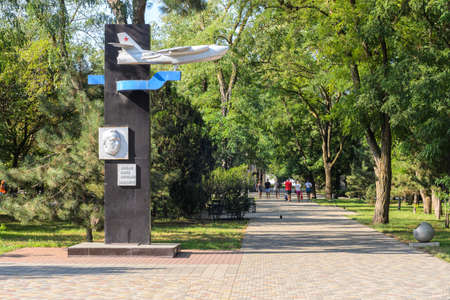 Anapa, Russia - September 17, 2020: Monument to aircraft designer Andrey Sergeevich Korytin in the park named after IV Gudovich in the resort town of Anapa Russiaのeditorial素材