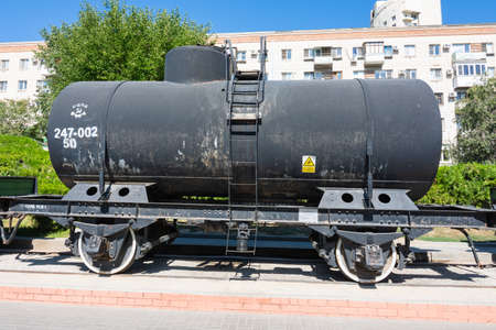 Volgograd, Russia - August 26, 2019: Railway tank, a fragment of the Military Echelon exposition of...
