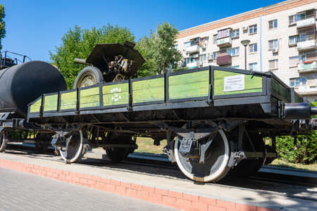 Volgograd, Russia - August 26, 2019: Exhibit "Two-axle platform for transportation of military equipment" of the museum-reserve "Battle of Stalingrad", Volgograd, Russiaのeditorial素材