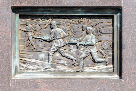 Anapa, Russia - 17 September 2020: A bas-relief with the events of the Great Patriotic War on the "City of Military Glory" stele in Anapaのeditorial素材
