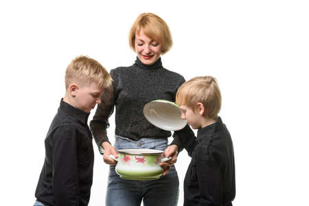 Mom made soup, the kids opened the pot and didn't like the foodの写真素材
