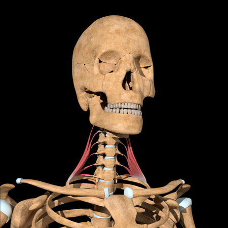 This 3d illustration shows the scalene medius muscles on skeletonの写真素材