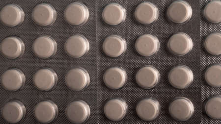 Pills. Capsules. Vitamins. Colored pills. A bunch of tablet pillsの写真素材