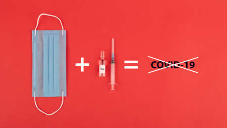 Vaccine vial dose flu shot drug needle syringe,medical concept vaccination hypodermic injection treatment disease care hospital prevention immunization illness disease baby child.blue backgroundの写真素材