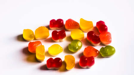 Composition of colorful jelly candies on white backgroundの写真素材