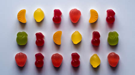 Composition of colorful jelly candies on white backgroundの写真素材