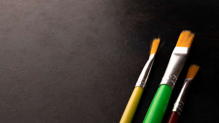 set of art brushes for drawing. macro photos of brushes for drawing
