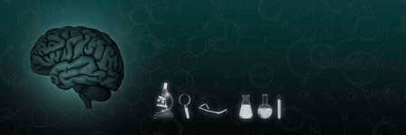 the concept of the brain. laboratory, glasses, microscope, flask, tests, chemical experiments