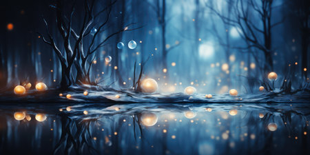 Abstract Winter Dream: A blurred background, as if the dreams of a winter nap, with tree silhouettes and twinkling blurred light, creating a magical Christmas atmosphereの素材