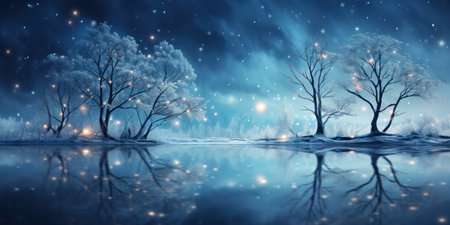 Abstract Winter Dream: A blurred background, as if the dreams of a winter nap, with tree silhouettes and twinkling blurred light, creating a magical Christmas atmosphereの素材
