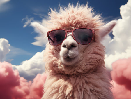 pink alpaca among pink clouds.の素材