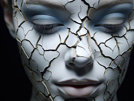 The girl's face is cracked. the concept of aging and dry skinの素材