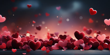 Valentines day background banner - abstract panorama background with red hearts - concept love.の素材