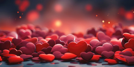 Valentine's day background with red hearts. 3d renderingの素材