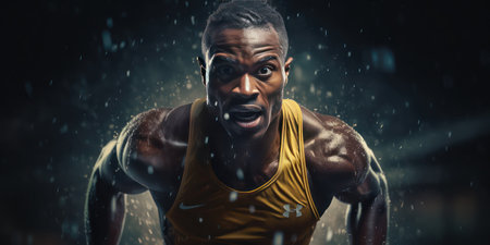 an African-American athlete from the does outdoor sports. Banner.の素材