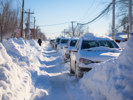 The car is an SUV in snowdrifts. Traffic jam on the roadsの素材