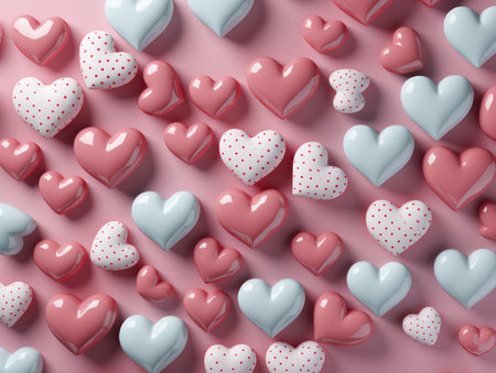 Abstract background with colorful 3d bright heartsの素材