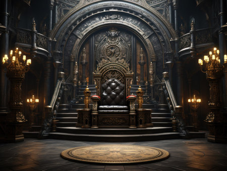 Decorated empty throne hall. Black throne.の素材