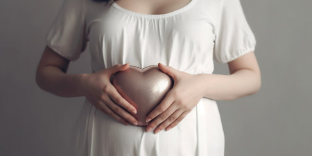 Young, pregnant woman on white backgroundの素材
